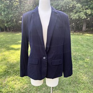 a new day Blazer Sz 12 Blue Linen Blend 1-Button Jacket Lined